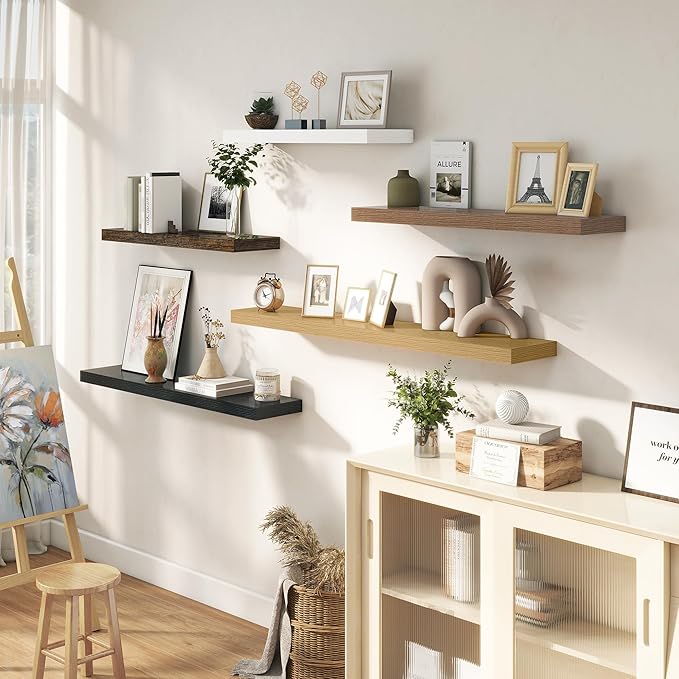 Dreamland 40 Inches Floating Shelves for Wall, 9.3" Deep Long Floating Shelves Set of 2, Large Display & Storage Shelf, Wall Shelf for Bathroom Bedroom Living Room Kitchen Office, Rustic Brown