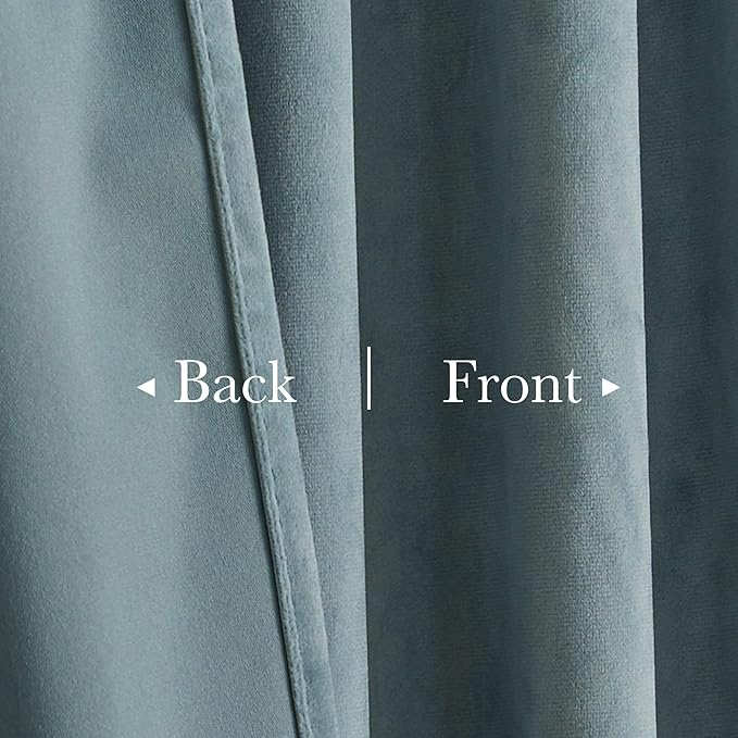 StangH Stone Blue Curtains 92 inches Long Super Soft Velvet Room Darkening Thermal Insulated Window Drapes Back Tab Luxury Decor for Bedroom Living Room, W52 x L92, 2 Panels