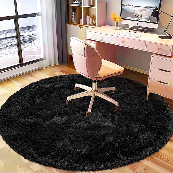 Round Fluffy Circle Rug 6FT Black - Super Soft Shaggy Plush Fuzzy Furry Carpet for Boys Girls Kids Room