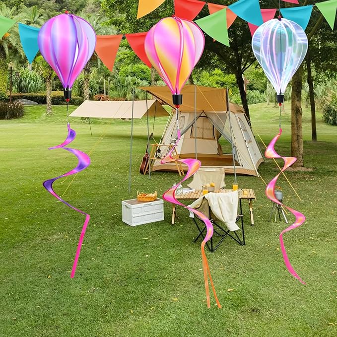 3 Pack Rainbow Hot Air Balloon Wind Spinner Garden Pinwheels Whirligigs Wind Spinner Decorations Outdoor Hanging Decor Lawn Yard Windsock Ornaments
