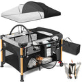 Baby Bassinet Bedside Crib for Travel with One-Hand Setup 5-in-1 Foldable Baby Playpen, Portable Pack and Play with Bassinet,Diaper Changer & Adjustable Mattress for Newborn to Toddler (Black)
