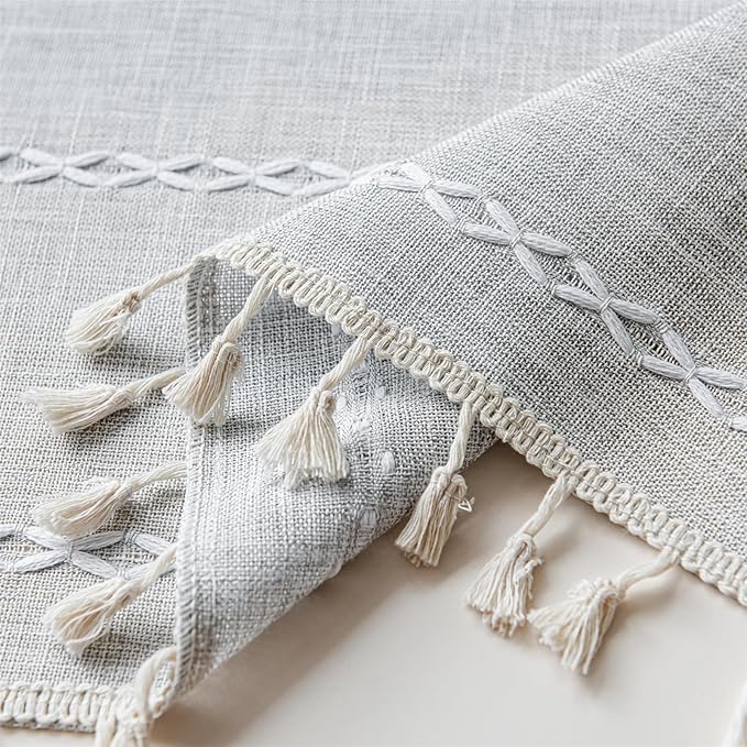 Deeprove Grey Boho Curtains 84 inches Length for Bedroom Living Room, Silver Gray Bohemian 84 inches Long Embroidery Farmhouse Light Filter Privacy Style Tassel Window Treatments, W52 x L84, 1 Panel