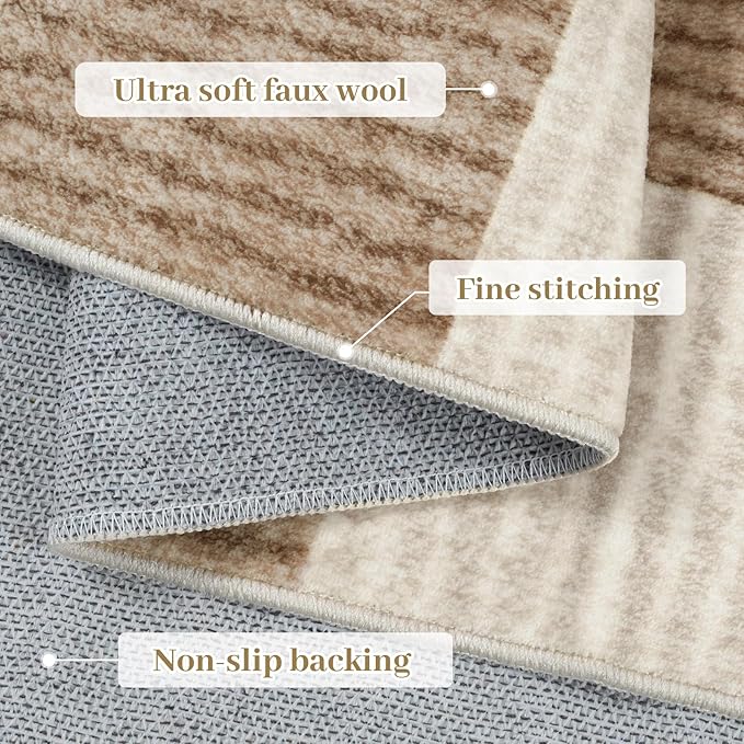 LIVEBOX 8x10 Area Rugs for Living Room, Checkered Non-Slip Washable Rugs, Farmhouse Neutral Classic Geometric Pattern Large Boys Area Rug for Bedroom, Carpet for Dining Room Office(Brown,8'x10')