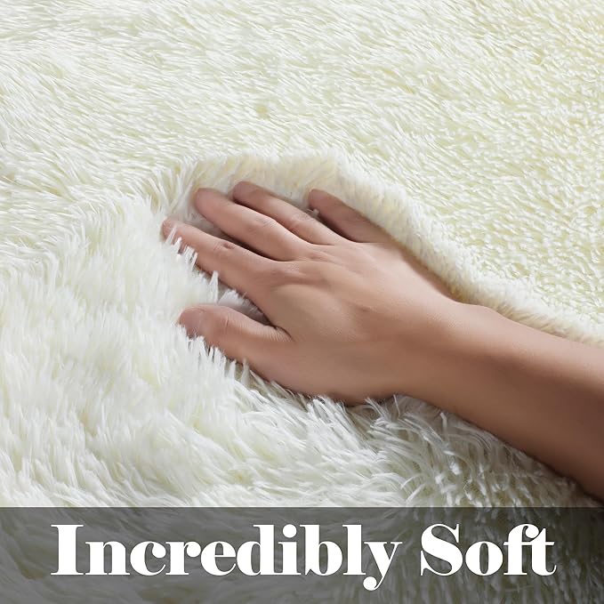 ONASAR Cream White Rugs for Living Room Bedroom, 5x8 Washable Fluffy Bedside Area Rug, Soft Plush Shaggy Indoor Floor Carpet for Nursery Kids Girls Boys Teen Dorm Home Office Decor Aesthetic