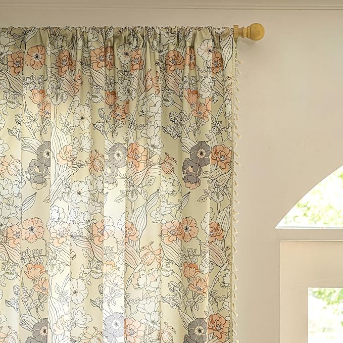 ENJOYBRIDAL Floral Curtains 96 Inches Long 2 Panels Bedroom Farmhouse Drapes Semi Sheer Rod Pocket Living Room Boho Window Curtain Panels Cottage Core Cute Vintage Rustic Window Treatments