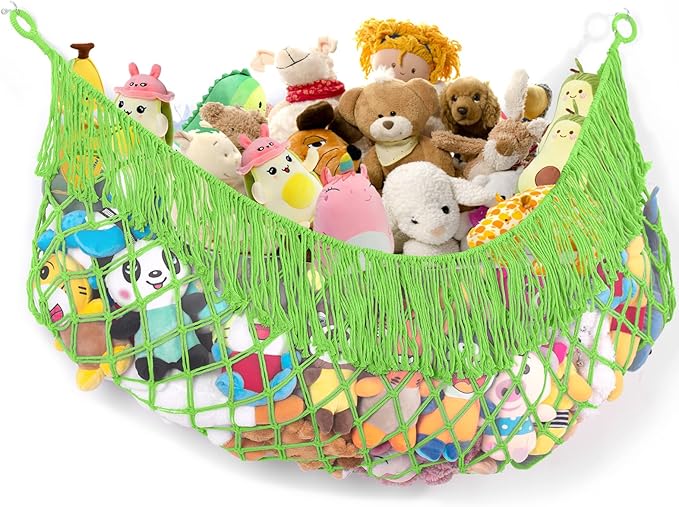 Stuffed Animal Hammock - Extra Large 56'' Long, Stuffed Animal Storage, stuffed animal Holder net, Toy Hammock Large, Toy Storage Hanging Organizer - Apple green