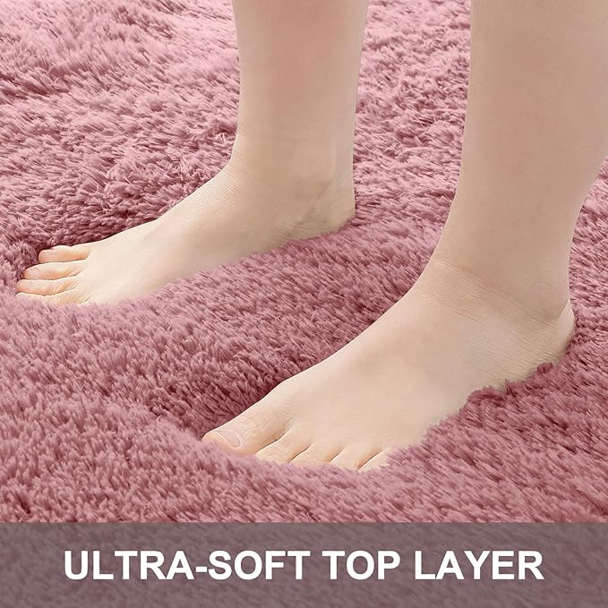 OLANLY 5x8 Machine Washable Large Area Rugs for Living Room, Bedroom, Soft Fluffy Shaggy Bedside Rug, Indoor Floor Carpet for Kids Girls and Boys, Dorms, Nursery, Home Decor Aesthetic, Pale Pink