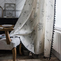 Boho Curtains 84 Inch Length 2 Panels Farmhouse Living Room Semi Sheer Drapes Vintage Floral Tassel Window Curtain Panel Bedroom Grey and Off White Cotton Linen Blend Rod Pocket Window Treatment