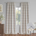 MYSKY HOME 100% Blackout Plaid Linen Farmhouse Curtains 95 Inches Long for Dining Room Double Layer Thermal Insulated Striped Print Drapes with Rod Pocket Back Tab, 2 Panels, Wide 52 Inch, Deep Grey