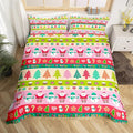 Feelyou Cartoon Christmas Bedding Set for Kids Boys Girls Santa Claus Snowman Comforter Cover Pink Xmas Theme Duvet Bedroom Decor Tree Bedspread Full Size Collection 3Pcs