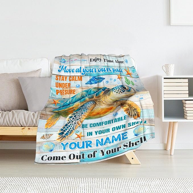 Custom Sea Turtle Gifts for Women - 60" x 80" Inches Turtle Blanket for Adult - Colorful Warm Furry Blankets for Sofa, Bed & Living Room