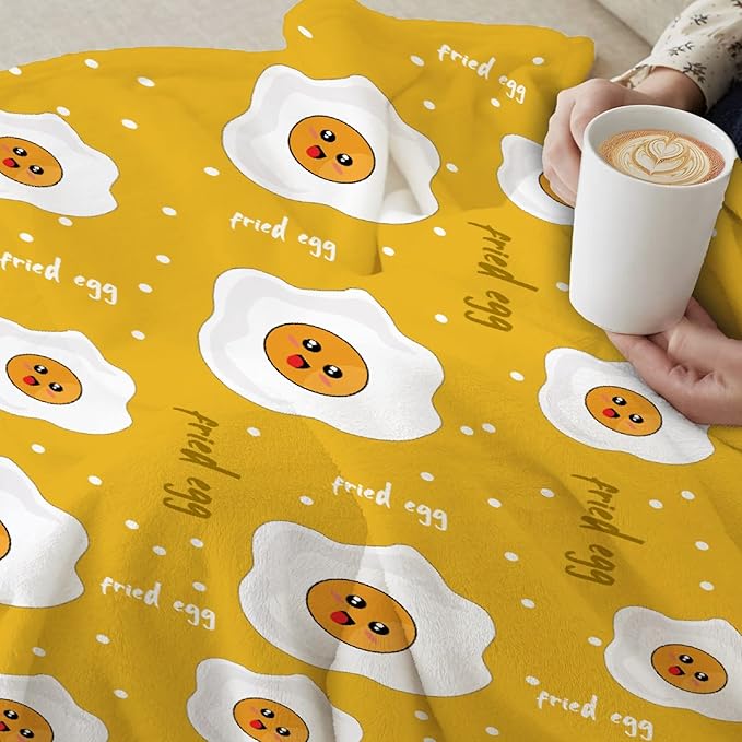 Thuswarm Cute Fried Eggs Kawaii Omelette Flannel Throw Blanket Warm Cozy Soft Cartoon Food Print Blankets for Bed Couch Sofa Room Decoration Gifts 60”×50” Medium for Teen