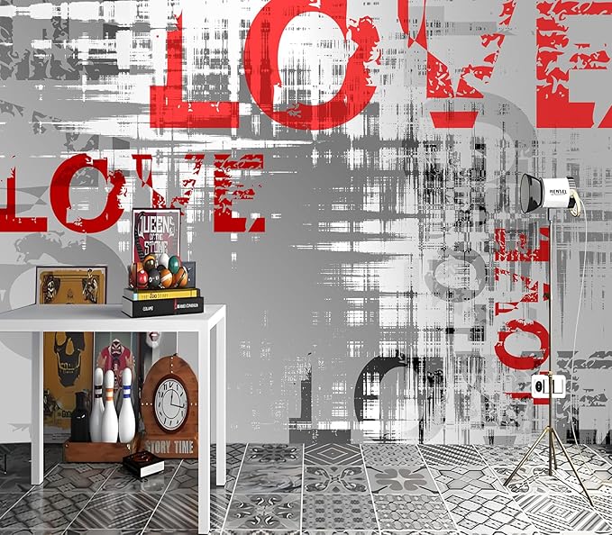 XMPMBM-Graffiti Art backsplash Large Decorative Wallpaper Colorful Alphabet Bedroom Bathroom Wall Mural- W 132" X H 92"（93 Square Foot）