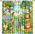 Cartoon Animals Curtain Jungle Forest Elephant Lion Butterfly Floral Print Curtains for Kids Boys Girls Nursery Baby Bedroom Playroom Home Decor Window Drapes 63" W X 63" L