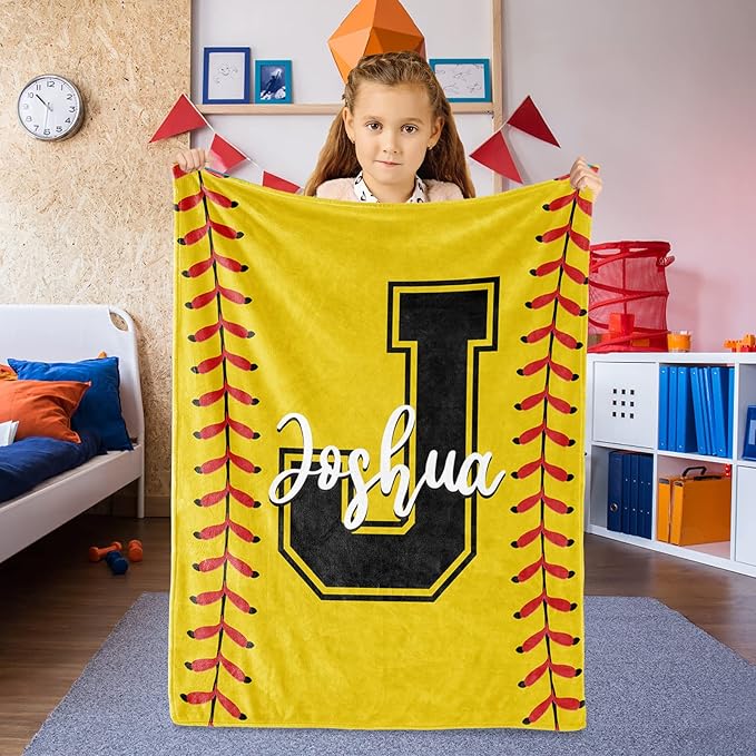 Personalized Softball Kids Blanket with Name and Number - Custom Sport Bed Blankets Gift for 0-3 Months Baby Essential and Warm 30x40inch