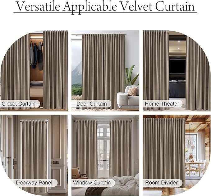 StangH Wide Doorway Curtain 80 inches Long Camel Beige Room Darkening Privacy Protect Room Divider Back Tab Thermal Insulated Drapes for Closet Living Dining Room, W62 x L80, 1 Panel