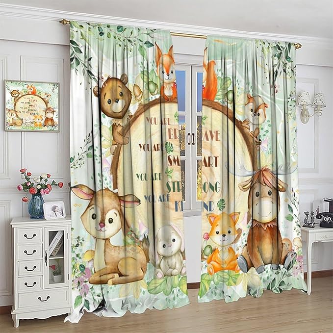 Kids Safari Animal Curtains Cute Watercolor Wildlife Jungle Window Treatments for Boys Girls Bedroom Inspirational Motivational Quotes Nursery Children Drapes for Living Room W63xL63