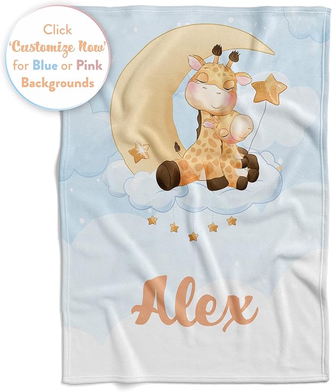 Personalized Baby Blankets with Name | Custom Giraffe Baby Blanket for Boys and Baby Girls | Unisex Warm Soft Fleece Swaddle Blanket Minky | (Giraffe, Fleece 60"x80")