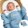 Customized Baby Blanket - 100% GOTS Certified Organic Cotton - Personalized Baby Blanket for Newborn - Embroidered Swaddle, Custom Monogram Baby Name Blankets (Baby Blue)