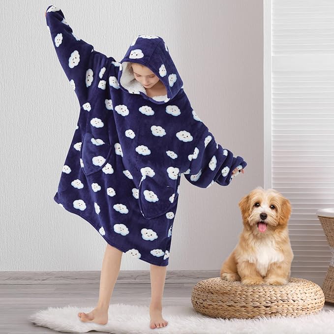 Fiosnow White Cloud Blanket Hoodies for Kids 6-13YR Oversize Wearable Blanket Hoodies for Boys Girls Teens