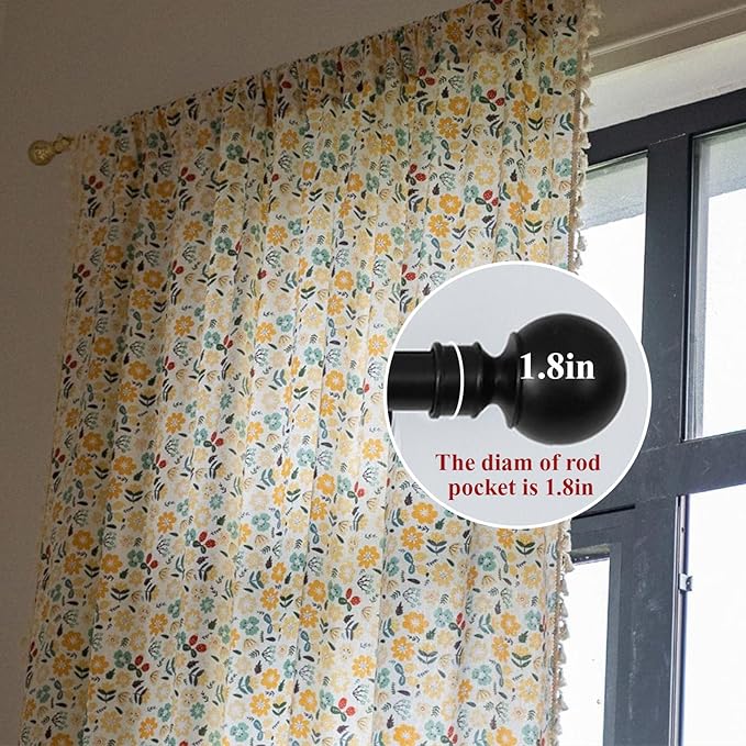 ENJOYBRIDAL Floral Curtains 96 Inch Length 2 Panels Tassel Boho Semi-Sheer Drapes Bedroom Living Room Farmhouse Rustic Country Yellow Green Flower Rod Pocket Cotton Linen Blend Window Curtain Panel