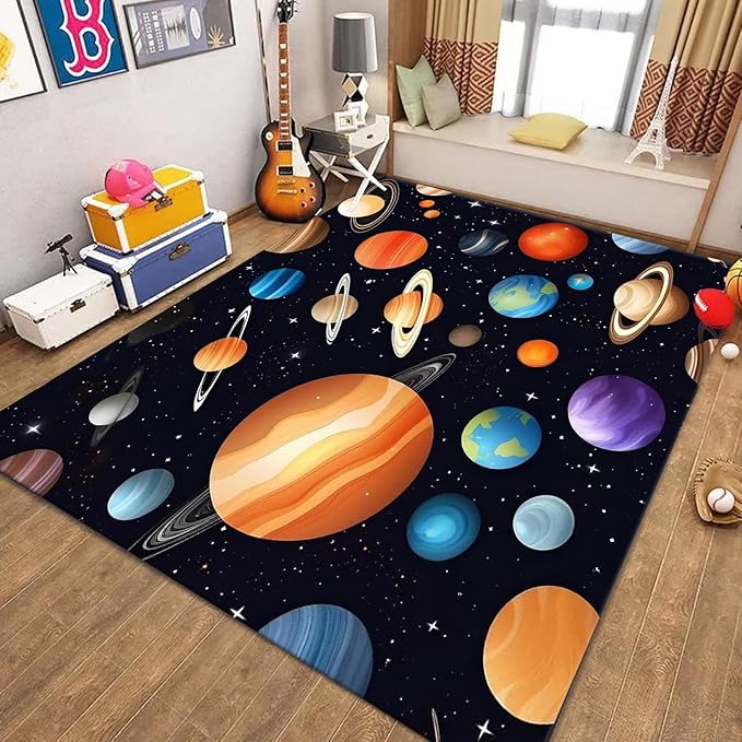 Kids Carpet Outer Space Rug,6x8ft,3D Galaxy Universe Planet Area Rugs Kids Bedroom Space Carpet Universe Solar System Planet Theme Carpets for Living Room Nursery Room Toddler Classroom Decor