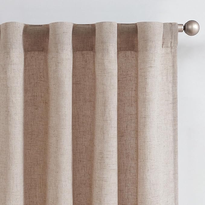 jinchan Taupe Lined Linen Blend Curtain for Living Room 90 Inch Length 2 Panels Curtains for Sliding Glass Doors, 50 Inch Wide Farmhouse Drapes with Rod Pocket Back Tab(50W x 90L, Taupe)