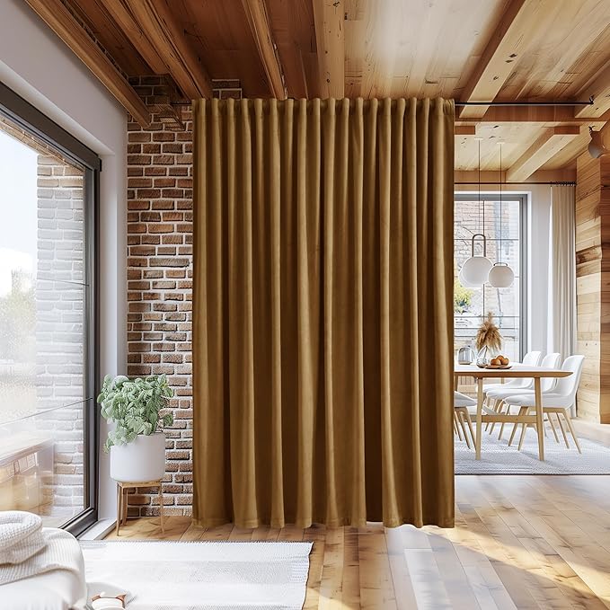 StangH Back Tab Room Divider Curtains Luxury Gold Brown Velvet Blackout Thermal Insulated Window Drapes for Sliding Door Living Room Halloween Home Decor, W100 x L108, 1 Panel
