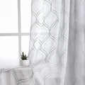 VISIONTEX White Sheer Curtains 72 Inches Long 2 Panels Set Green Moroccan Embroidered Curtains Trellis French Textured Rod Pocket Voile Tulle Semi Window Drapes for Bedroom Living Room 54 x 72 Inches