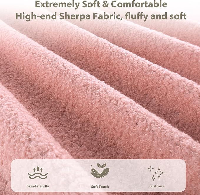 Senfot Pink Boucle Bed Frame with Upholstered Headboard, Soft Low Profile Sturdy Platform Bed with Rounded Corners Design, Heavy Duty, Wooden Slats, Noise Free, No Box Spring Needed, Queen Size