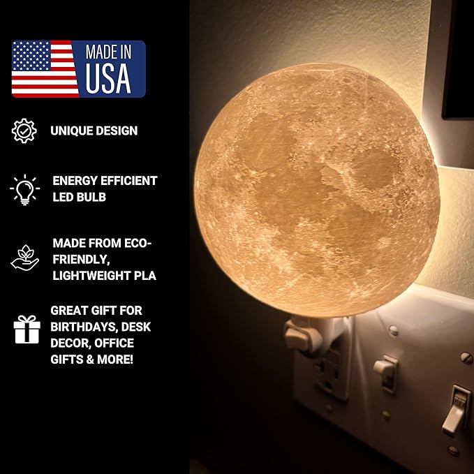 Moon Night Lights | Night Lamp LED Light | 3D Solar System NightLight, Planet Home Décor, Space Nursery, Kids Room, Space Gift, Birthday Gifts, Bedroom Decorations (Moon, 5 Inch)