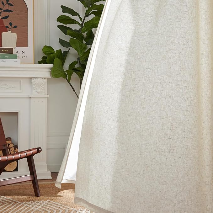 jinchan Linen Blend Curtain for Bedroom 84 Inch Length 2 Panels for Living Room, 38 Inch Wide Farmhouse Drapes with Rod Pocket Back Tab(38W x 84L, Ecru)