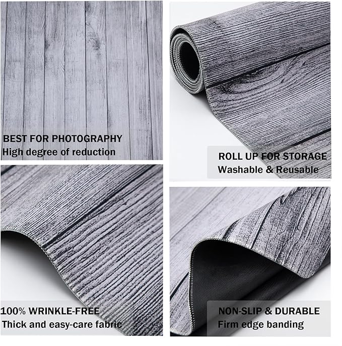 Kate Photography Floor Mats Grey Wood Mat Rubber Floor Mats for Newborn Photography Props Rubber Wooden Wall Backdrop for Photo Studio 8x5ft