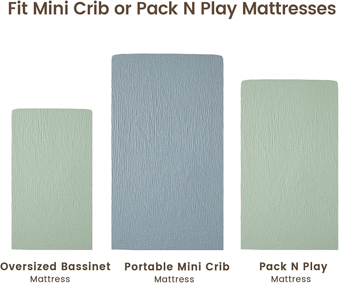 david's kids Muslin Mini Crib Sheets, 2 Pack Cotton Pack N Play Sheets for Boys Girls Neutral, Soft Breathable Baby Sheets Fit Pack N Play, Playard and Mini Crib Mattresses, Sage Green & Dusty Blue