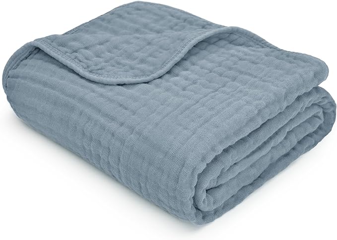 Comfy Cubs Muslin Baby Blanket - Soft, Lightweight, 6-Layer Cotton Swaddle Blankets for Newborns, Infants & Toddlers - 40" x 40" Large, Breathable & Versatile for Sleeping & Tummy Time - Pacific Blue