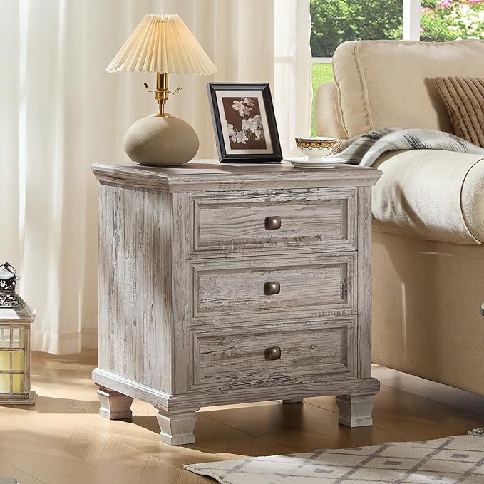 Farmhouse Bedroom Dresser and Nightstand Set of 4, 6 Drawer Tall & 5 Drawers Dresser & 3 Drawer Nightstand Set with Wooden Legs, Rustic Wood Furniture for Bedroom, Hallway, Grey