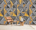 AFZEVEB-3D Geometric Wall Mural Gray and Gold Wallpaper for Bedroom 159"x107"(Not Peel and Stick)