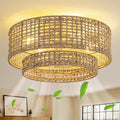 Boho Fandelier Ceiling Fan with Light,Rattan Caged Ceiling Fan with Light and Remote Control,Enclosed 6 Speeds for Bedroom, Living Room,Kitchen