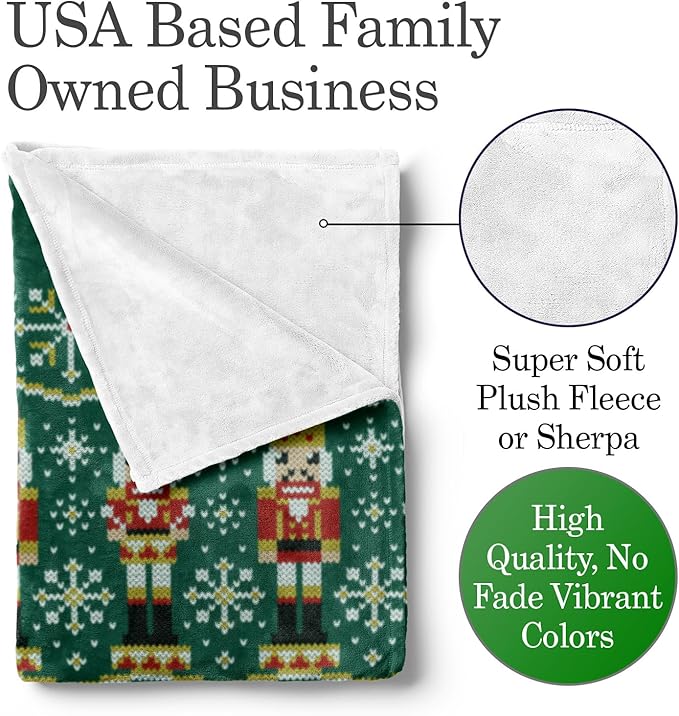Custom Stitch Style Nutcracker Christmas Blanket - Ships Next Day, Printed in USA - Plush Fleece Sofa Throw, Holiday Home Decor, Soft Bedding, Customizable Toddler to Adult Size (Fleece 50x60)