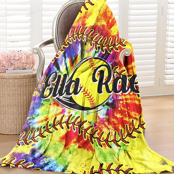 Personalized Softball Kids Blanket with Name and Number - Custom Sport Bed Blankets Gift for 0-3 Months Baby Essential - Super Warm and Comfortable 60x80inch