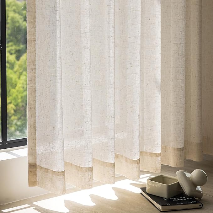 jinchan Beige Linen Blend Curtain 120 Inches Extra Long 1 Panel for Sliding Door, Light Filtering 100 Inches Extra Wide Patio Door Natural Drape with Rod Pocket Back Tab (100W x 120L, Ecru)