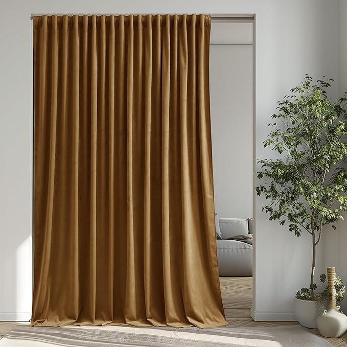 StangH Back Tab Room Divider Curtains Luxury Gold Brown Velvet Blackout Thermal Insulated Window Drapes for Sliding Door Living Room Halloween Home Decor, W100 x L108, 1 Panel