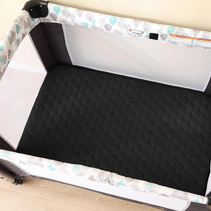 david's kids 2 Pack 38''x25'' Waterproof Mini Crib Mattress Protector, Fitted Pack N Play, Playard and Mini Crib Mattresses, Ultra Soft Breathable Pad Cover for Boys Girls Neutral, Black
