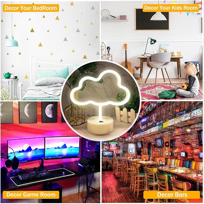 Cloud Neon Sign Led Light for Bedroom, Warm White Room Decor USB/Battery Operated, Aesthetic Stand for Girls Boys Party Birthday Christmas Gifts