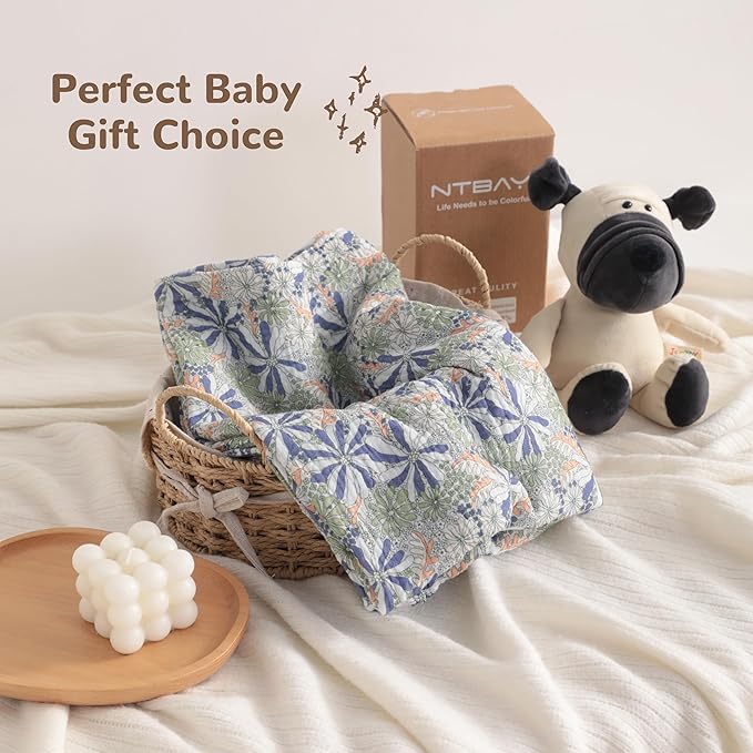NTBAY 4 Layer Muslin Cotton Toddler Blanket, 42x60 Soft and Breathable Receiving for Newborns and Infants, Perfect for Crib, Stroller, Travel, Lightweight Nursery Blanket, Retro Floral Botanical