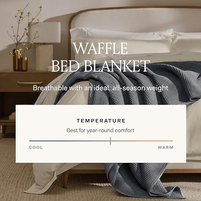 BOLL & BRANCH Waffle Bed Blanket - King/Cal King, Holly - Luxury 100% Organic Cotton - Soft, Lightweight and Breathable - Textured Waffle Weave