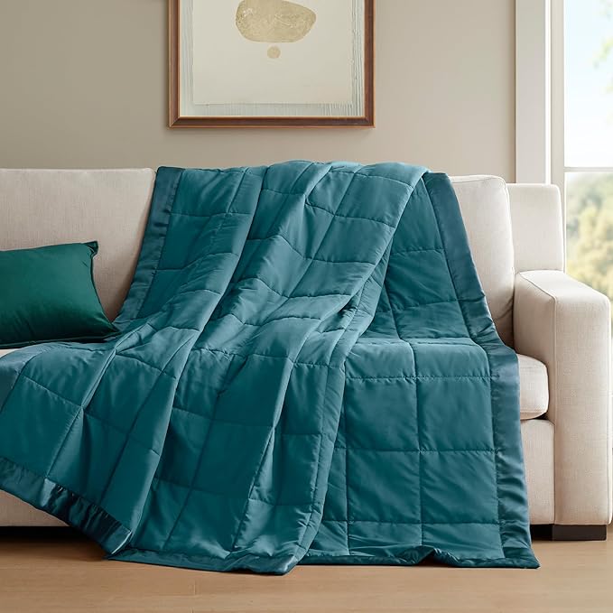 Madison Park Windom Down Alternative Blanket, Premium 3M Scotchgard Moisture Wicking Treatment, Lightweight and Soft Bed Cover For All Season, Satin Trim, Teal King
