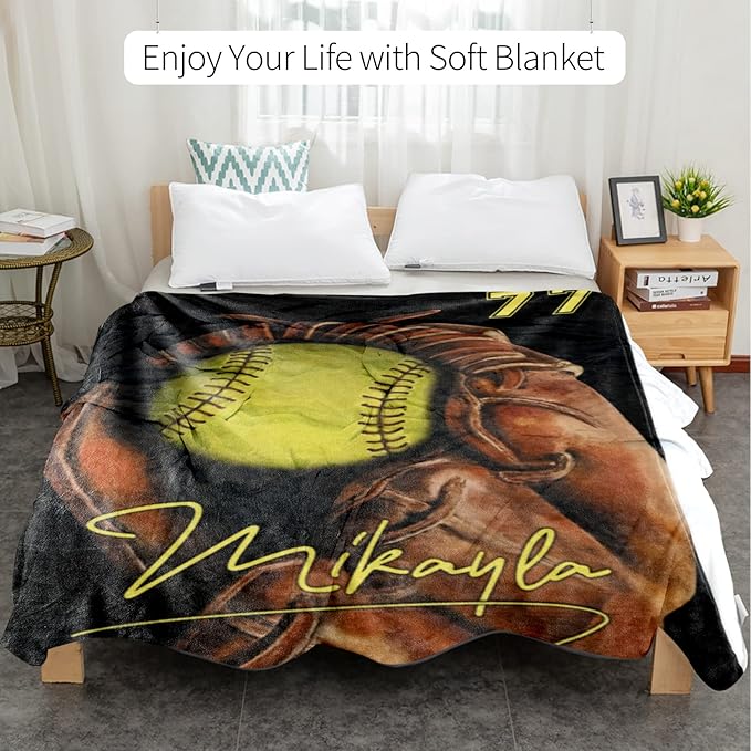 Personalized Baby Softball Blanket: Custom Bedding for Kids Soft Ball Throw Blankets - Perfect Newborn Gift Infant Swaddling Blanket with Name 50x60inch