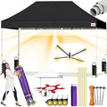 Tradesparker 10x15 Pop Up Canopy Tent,Commercial Movable Canopy with ApexCore LED & Rugged Casters-Instant Easy Setup Shelter Canopies with Weight Bags & Stakes for Oudoor Events Markets Vendors,Black