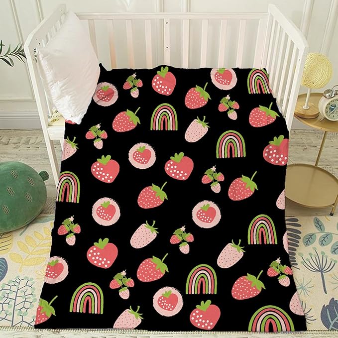Thuswarm Cute Pink Strawberry Rainbow Flannel Throw Blanket Warm Cozy Soft Funny Print Blankets for Bed Couch Sofa Room Decoration Gifts 80"×60" Large for Adult